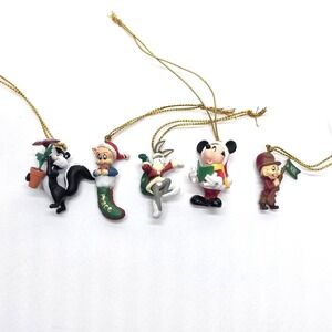VTG 1995 Ornaments Mini Pepe Le Pew Porky Pig Bugs Bunny Mickey Mouse Elmer Fudd